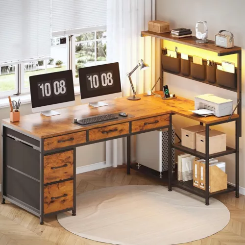 L Shaped Office Desk, Reversible Computer Desk wit